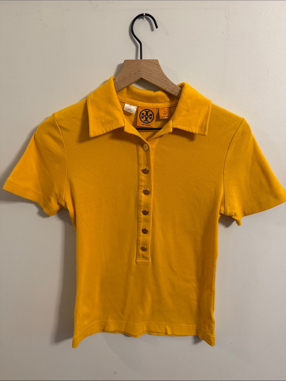 Tory Burch Golden Yellow Short-Sleeve Button Polo